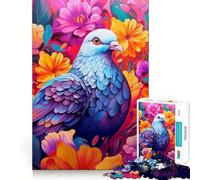Puzzle de 1000 pièces Portrait de Pigeon et de Fleurs pour Adultes, 1000 pièces, Jeu de logique Clair, Loisirs, découpe Parfaite, Cadeau créatif (50x75cm)