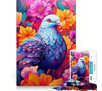 Puzzle de 1000 pièces Portrait de Pigeon et de Fleurs pour Adultes Renforce la mémoire, Moments de détente, Bords Nets, Cadeau raffiné (38x52cm)