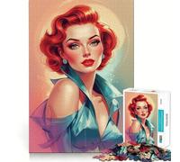 Puzzle de 1000 pièces Portrait de pin-up rousse pour Adolescents, Jeu intellectuel, détente mentale, découpe de qualité, Cadeau de Noël (38x26cm)
