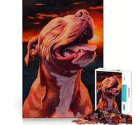 Puzzle de 1000 pièces Portrait de Pitbull au Coucher du Soleil pour Adolescents, défi intellectuel, Jeu Relaxant et Amusant, découpe précise, Cadeau Festif (50x75cm)