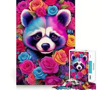 Puzzle de 1000 pièces Portrait de Raton Laveur et de Fleurs pour Adultes, 50x75cm, idéal pour Un défi intellectuel, Un Jeu Facile et Amusant, et Une découpe précise Cadeau Original