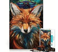 Puzzle de 1000 pièces Portrait de Renard en vitrail pour Adolescents Jeu Intelligent et Relaxant Assemblage du Motif Liste de souhaits du Père Noël 38x52cm