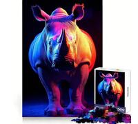 Puzzle de 1000 pièces Portrait de rhinocéros néon pour Adolescents, Jeu apaisant et Facile à découper, Joli Cadeau (38x26cm)