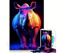 Puzzle de 1000 pièces Portrait de rhinocéros néon pour Adolescents, Jeu apaisant et Facile à découper, Joli Cadeau (38x26cm)