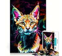 Puzzle de 1000 pièces Portrait de Serval néon pour Adultes Puzzle pour stimuler la mémoire, se détendre et s'amuser Bords Nets pour Les vœux du Père Noël (38x52cm)