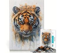 Puzzle de 1000 pièces Portrait de Tigre à l'aquarelle pour Adultes, Jeu de réflexion Amusant et décontracté, découpe de précision, Cadeau Artistique 38x52cm