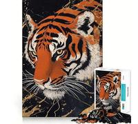 Puzzle de 1000 pièces Portrait de Tigre avec éclaboussures dorées pour Adultes et Adolescents, Jeu Mental apaisant et Relaxant, découpe de qualité supérieure, 38x52cm