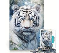 Puzzle de 1000 pièces Portrait de Tigre Blanc pour Adolescents Jeu de mémoire Amusant Emboîtement précis sans espaces Activité Amusante en Famille Le Soir (38x52cm)