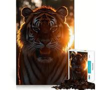 Puzzle de 1000 pièces Portrait de Tigre dans Une lumière dorée pour Adolescents, Jeu de réflexion, Design Confortable et Relaxant, Cadeau attentionné 38x52cm