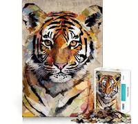 Puzzle de 1000 pièces Portrait de Tigre en Papier déchiré, idéal pour Les Adolescents Renforce la mémoire, Simple et Amusant, avec des Bords de qualité Cadeau mémorable 38x52cm