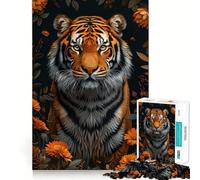 Puzzle de 1000 pièces Portrait de Tigre et de Fleurs pour Adolescents Un Jeu d'éveil cérébral apaisant et créatif, Un Cadeau attentionné 38x26cm