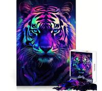 Puzzle de 1000 pièces Portrait de Tigre Néon pour Adolescent, 1000 pièces, Jeu de logique mentale, Anti-anxiété, découpe Ferme, Cadeau d'anniversaire (38x52cm)