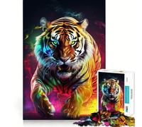Puzzle de 1000 pièces Portrait de Tigre Néon pour Adolescents Jeu de logique, Passe-Temps Silencieux, Bords Lisses, Cadeau Unique (38x26cm)