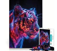 Puzzle de 1000 pièces Portrait de Tigre néon pour Adolescents, Motif Rappel, Stimulant, Doux, détente, découpe Nette, liste de souhaits du Père Noël (38x52cm)