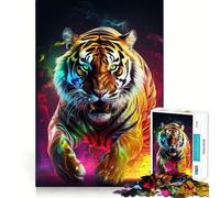 Puzzle de 1000 pièces Portrait de Tigre Néon pour Adultes, Jeu de réflexion Facile et Amusant, Assemblage idéal, Cadeau de Saison (38x52cm)