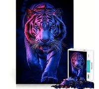 Puzzle de 1000 pièces Portrait de Tigre Néon pour Adultes, Puzzle de Rappel amélioré, Silencieux, Clair et Net, Cadeau de qualité supérieure (38x52cm)