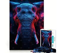 Puzzle de 1000 pièces Portrait d'éléphant néon pour Adultes et Adolescents, Jeu de réflexion Amusant à Partager, découpe soignée, Cadeau Exceptionnel (50x75cm)
