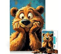 Puzzle de 1000 pièces Portrait d'ours de Dessin animé à l'expression rigolote Jeu de logique et de réflexion Cadeau d'anniversaire Amusant (38x26cm)