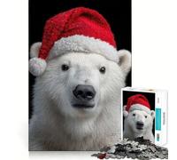 Puzzle de 1000 pièces Portrait d'ours Polaire à Noël pour Adolescents, Jeu de réflexion apaisant, Cadeau de Noël de qualité (50x75cm)