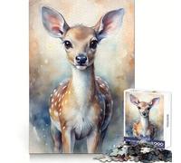 Puzzle de 1000 pièces Portrait d'un Faon à l'aquarelle, idéal pour Les Adolescents Activité ludique et relaxante, Bords précis, Cadeau attentionné (38x26cm)