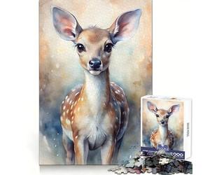 Puzzle de 1000 pièces Portrait d'un Faon à l'aquarelle, idéal pour Les Adolescents Activité ludique et relaxante, Bords précis, Cadeau attentionné (38x26cm)