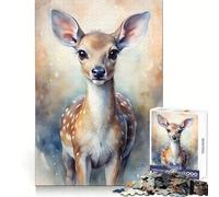 Puzzle de 1000 pièces Portrait d'un Faon à l'aquarelle pour Adolescents, idéal pour se concentrer, s'occuper Pendant Les Moments de détente, Assemblage Facile, Joli Cadeau (50x75cm)