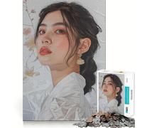 Puzzle de 1000 pièces Portrait d'une Femme avec des Fleurs pour Adolescents, Jeu de logique et de Relaxation, découpe Lisse, décoration Murale (38x52cm)