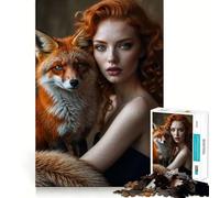 Puzzle de 1000 pièces Portrait d'une rousse et d'un Renard pour Adolescents, Jeu de logique Solide, Moments en Famille, Bords Nets, Surprise chaleureuse (38x26cm)