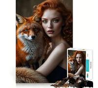 Puzzle de 1000 pièces Portrait d'une rousse et d'un Renard pour Adolescents, Jeu intellectuel, détente mentale, découpe de qualité, Cadeau de Noël (38x52cm)