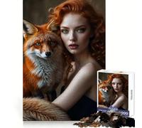 Puzzle de 1000 pièces Portrait d'une rousse et d'un Renard pour Adolescents, Jeu intellectuel, détente mentale, découpe de qualité, Cadeau de Noël (38x52cm)