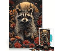 Puzzle de 1000 pièces Portrait Floral de Raton Laveur pour Adolescents, Jeu de Puzzle Stimulant la réflexion, Jeu de Groupe, Art Assembler, Cadeau Classique (38x52cm)