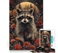 Puzzle de 1000 pièces Portrait Floral de Raton Laveur pour Adultes, 38x26cm, idéal pour Un défi intellectuel, Un Jeu Facile et précis Cadeau Original