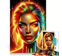 Puzzle de 1000 pièces Portrait Lumineux néon pour Adolescents, Jeu de logique, Joie familiale, découpe de précision, Cadeau Exquis (38x52cm)