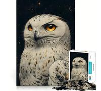 Puzzle de 1000 pièces Portrait Nocturne d'une Chouette des neiges pour Adultes, Jeu Intelligent et Amusant, Assemblage du Motif, Cadeau précieux (38x26cm)