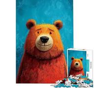 Puzzle de 1000 pièces Portrait stylisé d'un Ours Orange sur Fond Bleu Jeu de détente Assemblage du Motif Cadeau Unique pour Un Anniversaire ou Noël (Dimensions 38x52cm)