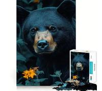 Puzzle de 1000 pièces pour adolescent, portrait d'un ours noir dans un environnement floral, puzzle d'art finement coupé, jeu de réflexion, idée cadeau pour la détente, art de Noël, loisirs d'art (50