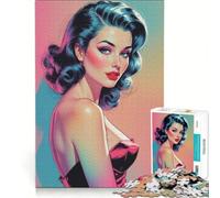 Puzzle de 1000 pièces pour Adolescente, pin-up Brune en Robe Rouge, Jeu de Construction, décoration idéale, pièces de Formes aléatoires Parfaitement emboîtables, 38x26cm