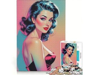 Puzzle de 1000 pièces pour Adolescente, pin-up Brune en Robe Rouge, Jeu de Construction, décoration idéale, pièces de Formes aléatoires Parfaitement emboîtables, 38x26cm