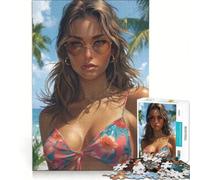 Puzzle de 1000 pièces pour Adolescente représentant Une Jeune Fille Brune en Bikini à la Plage Jeu de Construction Facile découpe de précision pièces de Formes aléatoires Parfaitement emboîtables