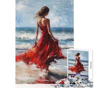 Puzzle de 1000 pièces pour Adolescentes Fille en Robe Rouge Jeu à Monter soi-même Idée Cadeau Activité Manuelle Amusante à Faire à la Maison Dimensions 38x26cm