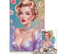 Puzzle de 1000 pièces pour Adolescentes pin-up Blonde Glamour en Robe Violette à Fleurs, Jeu Relaxant, décompression intellectuelle, Cadeau d'anniversaire et Cadeau Unique 38x52cm