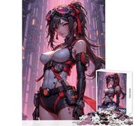 Puzzle de 1000 pièces pour Adolescentes représentant Une Fille d'anime en Tenue Rouge et Noire Jeu Anti-Stress idée Cadeau activité Manuelle et relaxante Dimensions 50x75cm