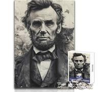 Puzzle de 1000 pièces pour Adolescents : Abraham Lincoln et Son Chat, Portrait Historique, Casse-tête, Jeu Familial, décoration Murale idéale Dimensions : 38x52cm