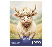 Puzzle De 1000 Pièces Pour Adolescents Adorable Fluffy Highland Cow Wearing Round Glasses And Patterned Scarf Puzzles Pour Adultes Jeux Relaxants, Amusants Et Humoristiques, Idéal Comme Cadeau 70x50cm