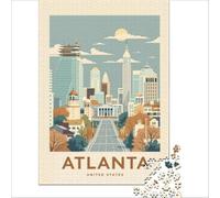 Puzzle de 1000 pièces pour Adolescents Affiche Atlanta décoration intérieure Jeu Impossible Cadeau d'anniversaire 75x50cm