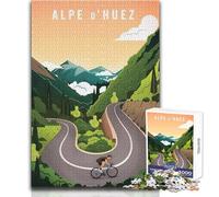 Puzzle de 1000 pièces pour Adolescents - Affiche Cycliste de l'Alpe d'Huez - Casse-tête, Jeu de société Familial, améliore la mémoire, Cadeau d'anniversaire - Dimensions : 38x52cm
