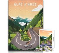 Puzzle de 1000 pièces pour Adolescents - Affiche Cycliste de l'Alpe d'Huez - Jeu Stimulant et éducatif pour Toute la Famille - Dimensions : 50x75cm