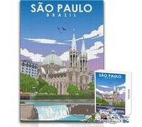Puzzle de 1000 pièces pour Adolescents, Affiche de São Paulo, Brésil, Jeu éducatif Familial pour s'amuser en Famille, Dimensions 50x75cm