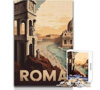 Puzzle de 1000 pièces pour Adolescents - Affiche de Voyage à Rome - Casse-tête, Jeux en Famille, décoration, Cadeau d'anniversaire - Dimensions 38x52cm