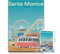 Puzzle de 1000 pièces pour Adolescents - Affiche de Voyage à Santa Monica - Idéal pour s'amuser en Famille, développer Son Analyse et sa logique - Cadeau d'anniversaire - Dimensions 50x75cm